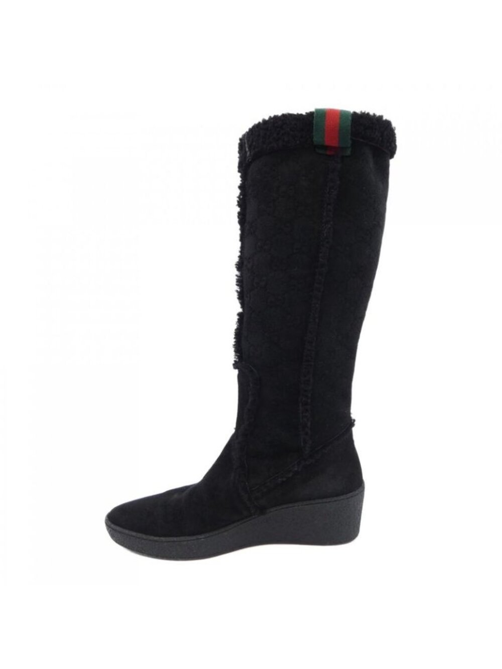 Gucci Horsebit Black Shearling Wedge Boots - Picture 2 of 6
